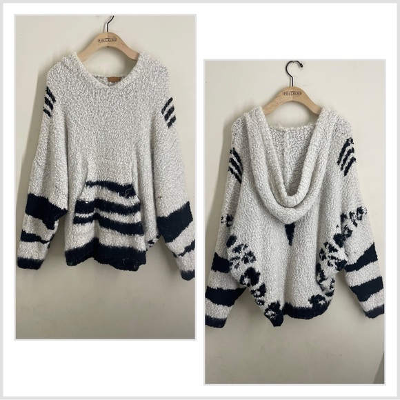 POL Oversized Leopard Sweater Hoodie White Black Boho Cozy size S - Picture 1 of 13